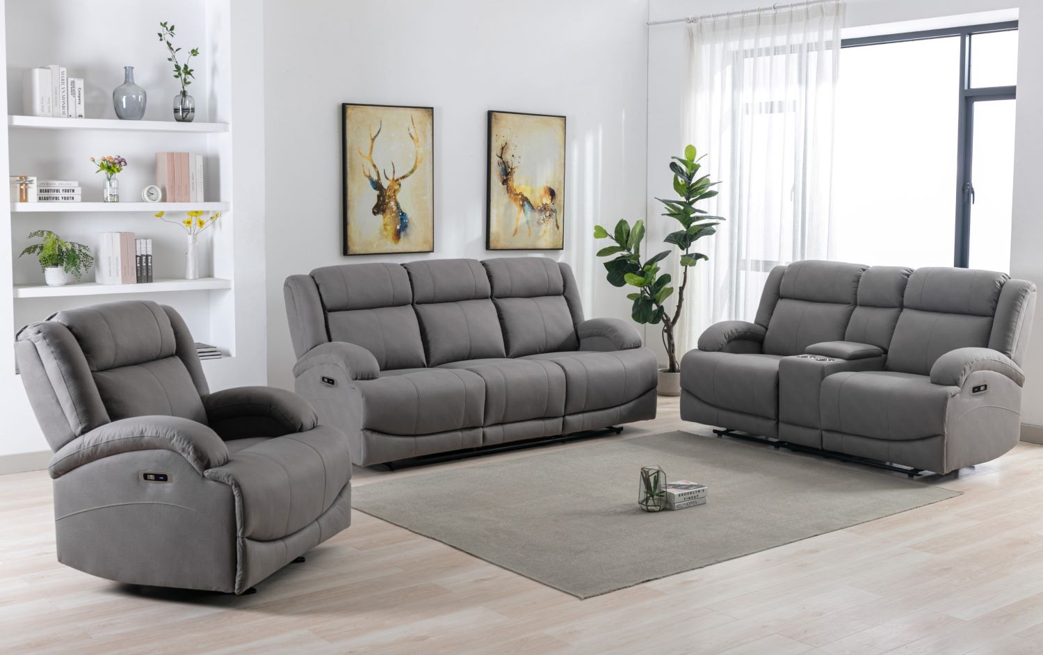 Camryn II Grey Soft Polished Microfiber Fabric Power Recliner Set 99207