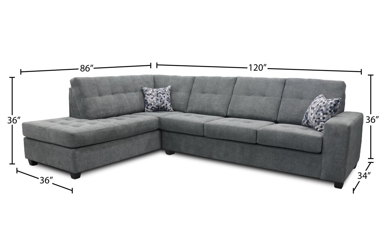 Canadian Made Sectional Sofa Kirkland Charcoal 2060