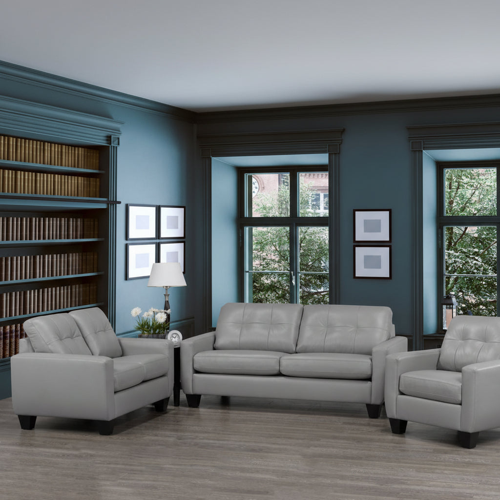 Canadian Made Genuine Leather Zurick Steelgrey Sofa Set 5543
