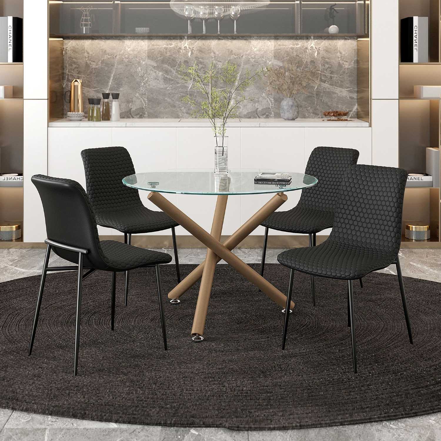 Carmilla / Brixx 5pc Dining Set in Aged Gold with Black Chair 207-353_083BLK