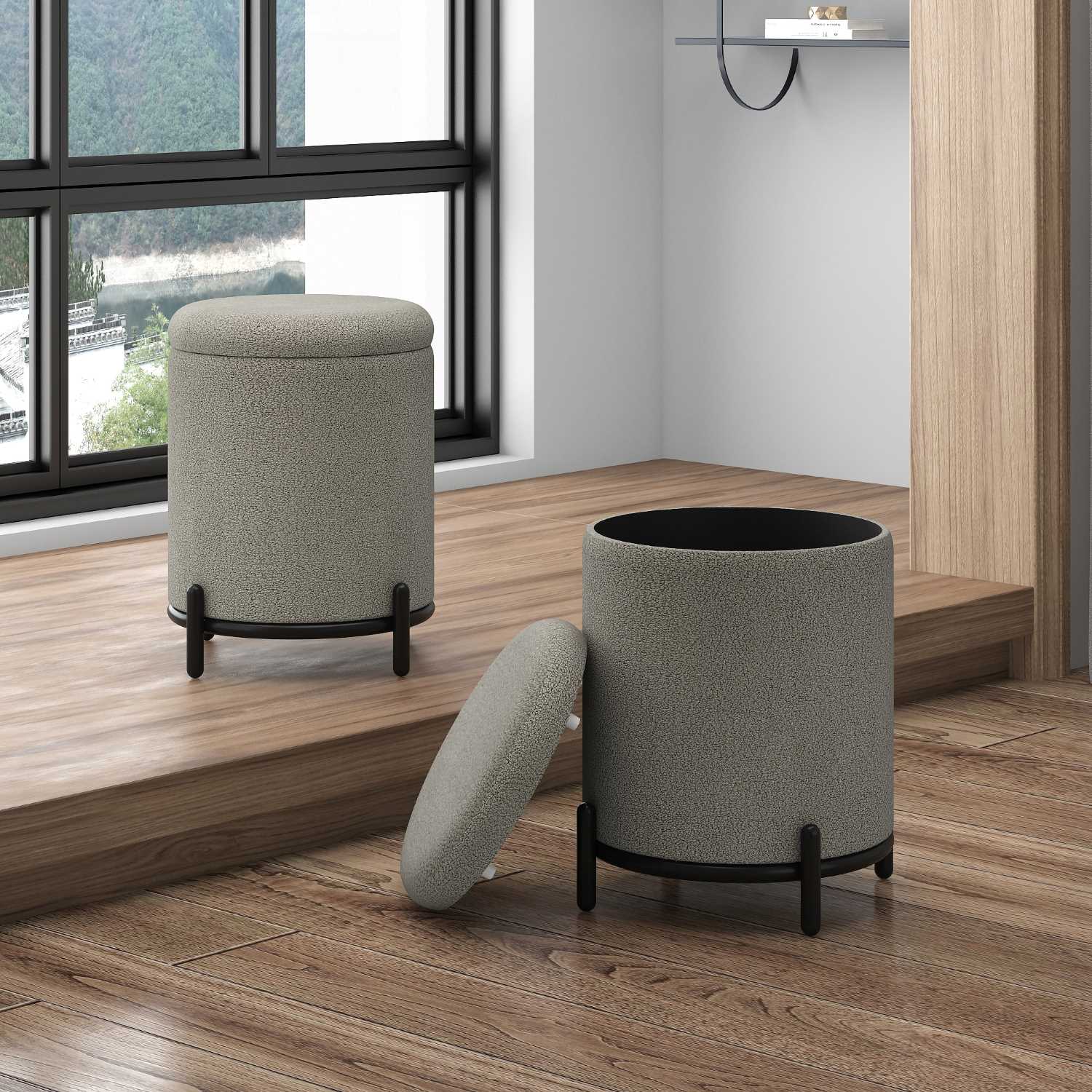 Castor Storage Ottoman in Warm Grey Boucle 402-883WGY