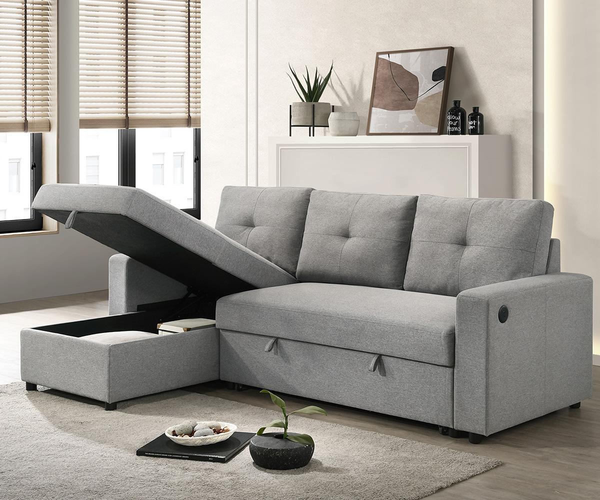 Ceillo Grey Reversible Sectional Sofa Bed With Storage Chaise RAW002