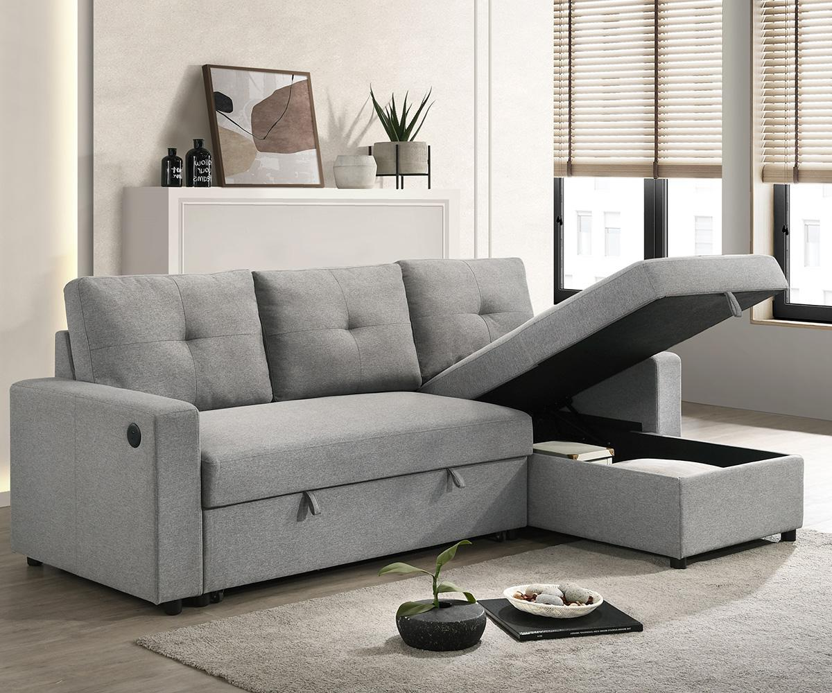 Ceillo Grey Reversible Sectional Sofa Bed With Storage Chaise RAW002