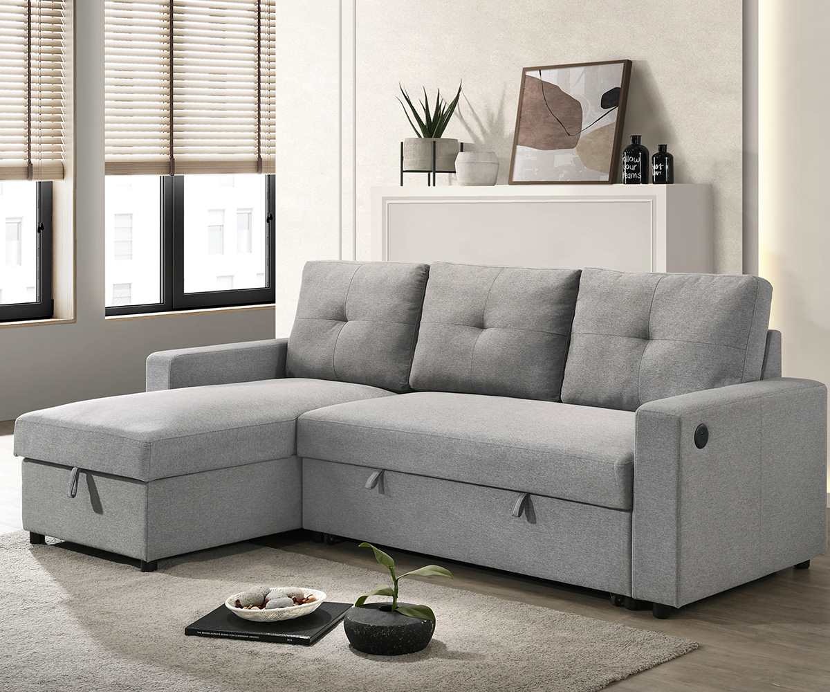 Ceillo Grey Reversible Sectional Sofa Bed With Storage Chaise RAW002