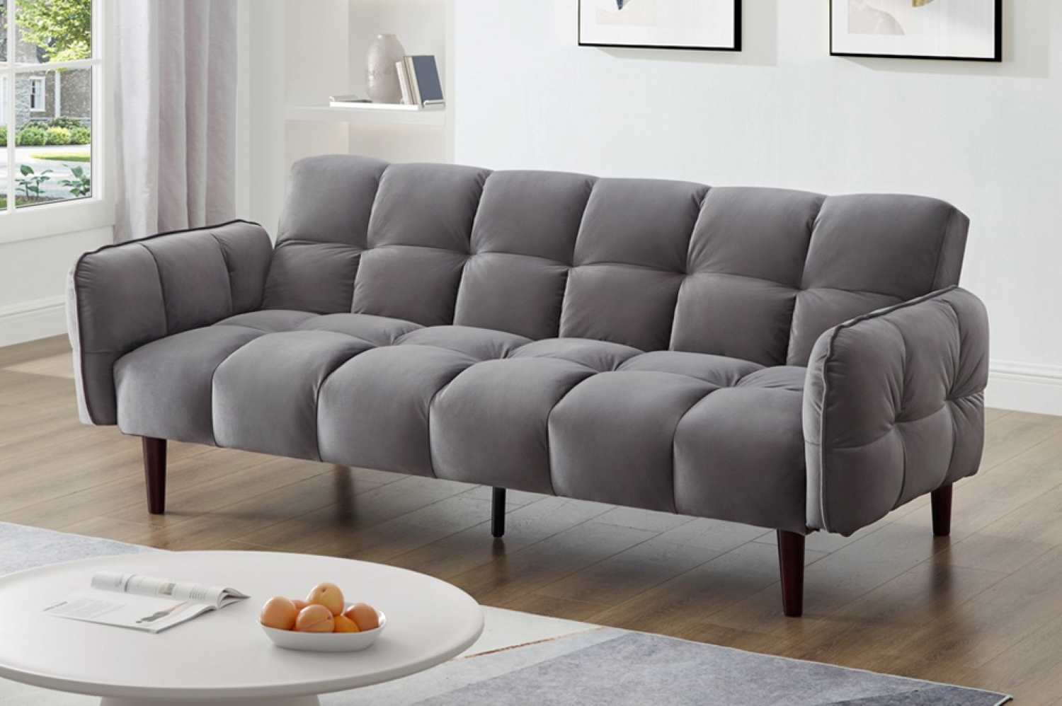 Charcoal Velvet-Covered Klick Klack Sofa Bed 1511