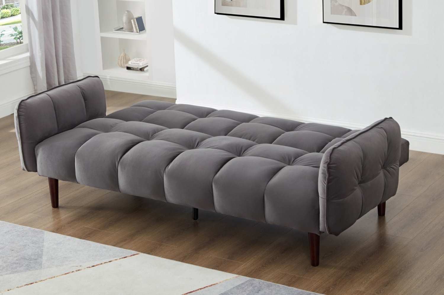 Charcoal Velvet-Covered Klick Klack Sofa Bed 1511