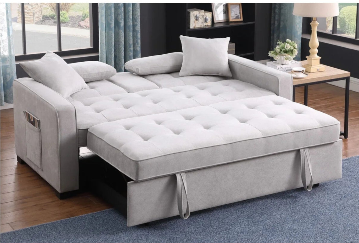 Chase Light Grey Pull Out Sofa Bed With USB Ports & Cup Holders