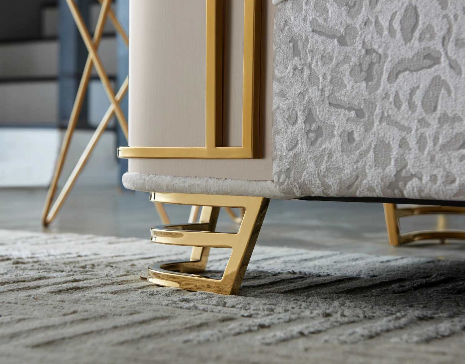 Chateau Beige Fabric Sofa Set with Gold-tone Accents 8625