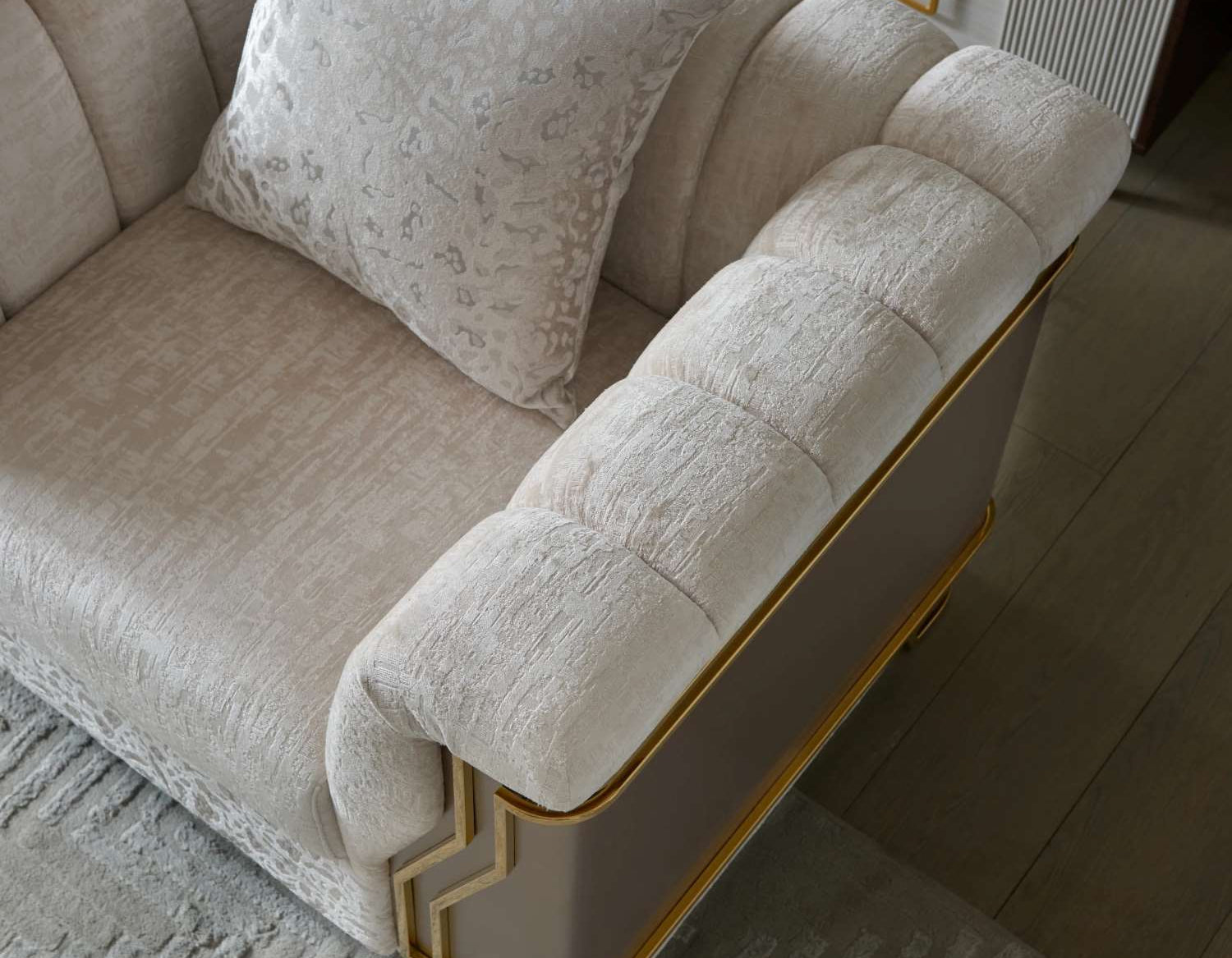 Chateau Beige Fabric Sofa Set with Gold-tone Accents 8625