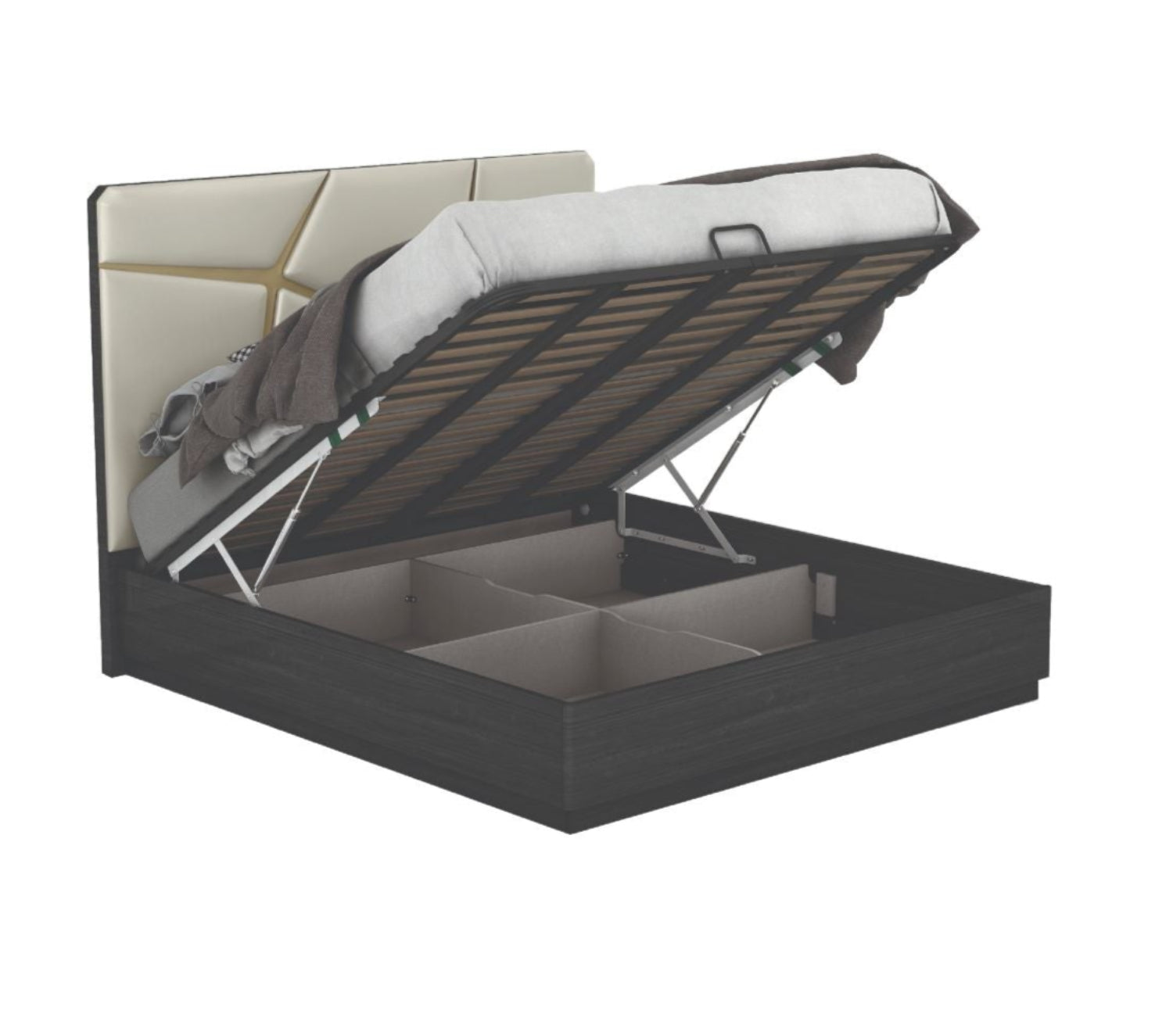 Chole Hydraulic Storage Lacquer Bed with Upholstered Headboard 1681
