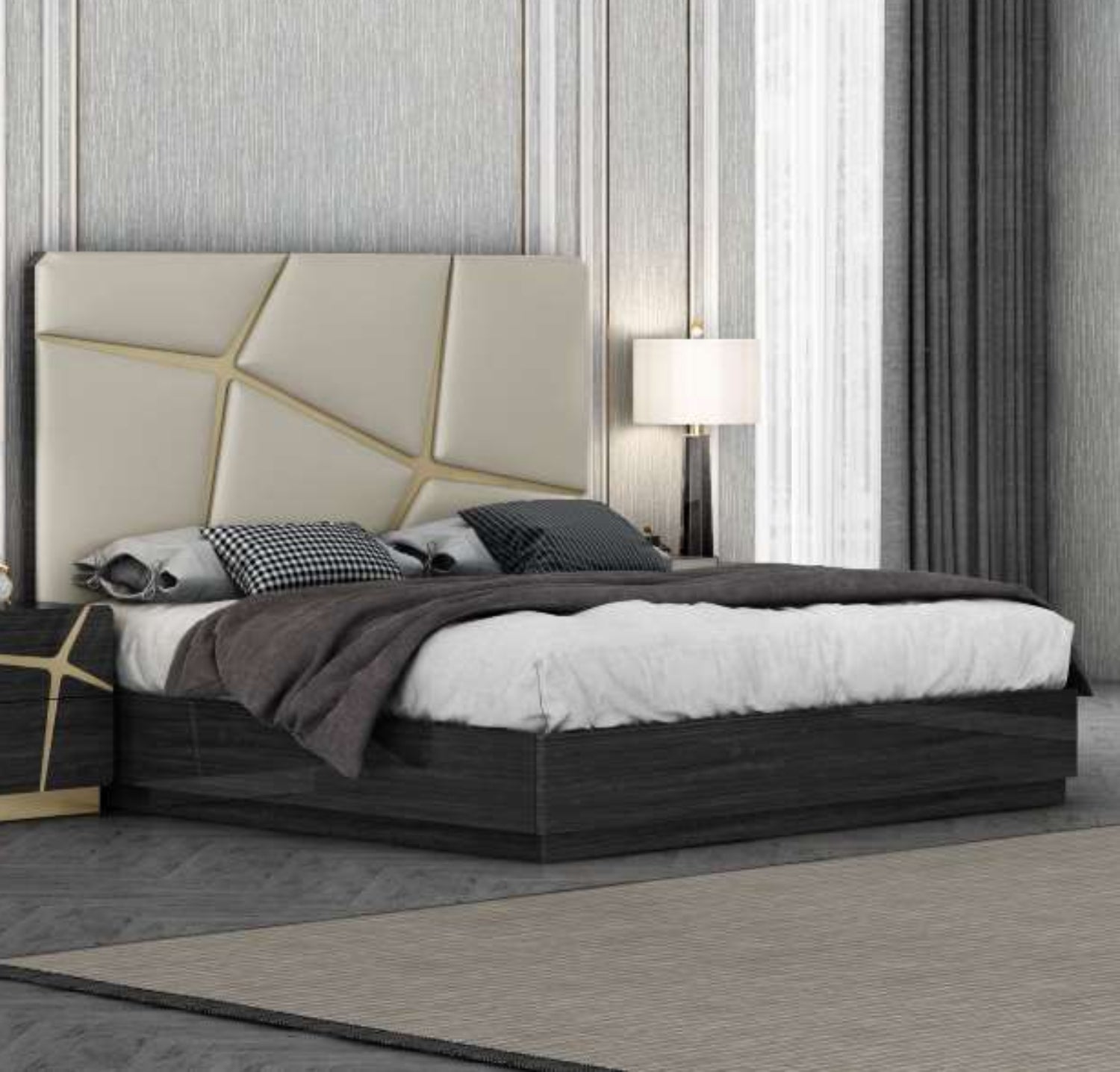 Chole Hydraulic Storage Lacquer Bed with Upholstered Headboard 1681