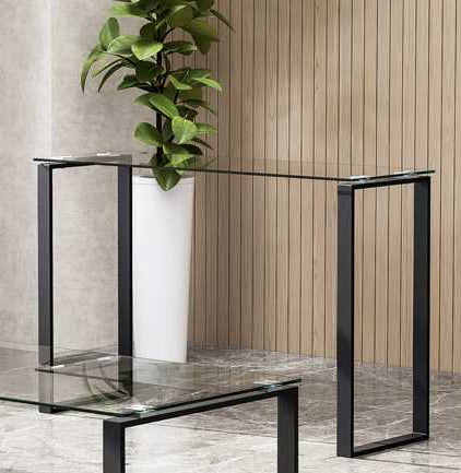 Glass Sofa Table With Black Metal Legs 5014