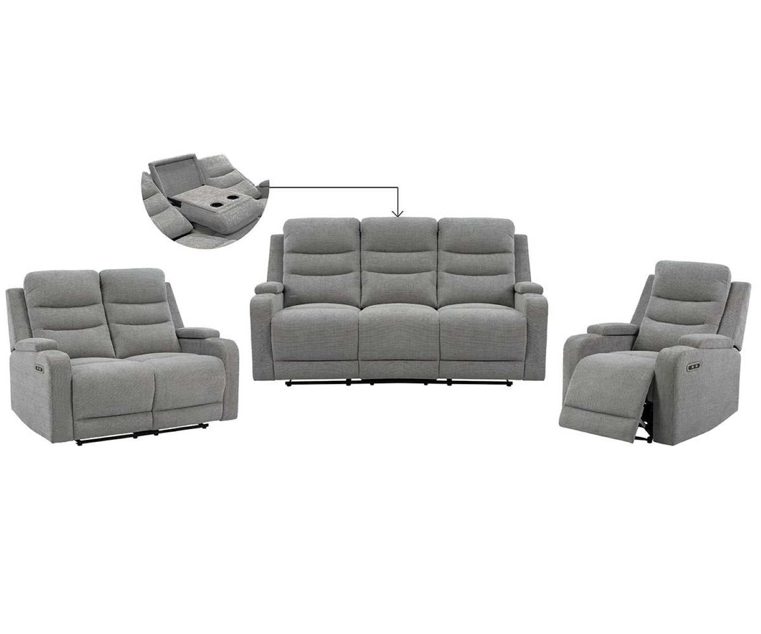 Collin Grey Fabric Power Recliner Sofa Set 2918