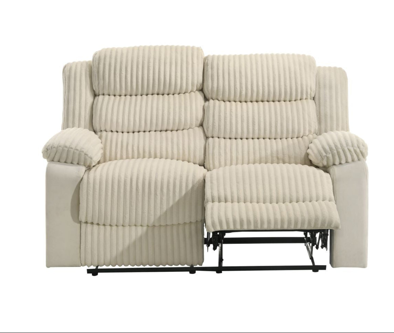 Comfort Cream Velvet Corduroy Fabric Manual Recliner Sofa Set 3665