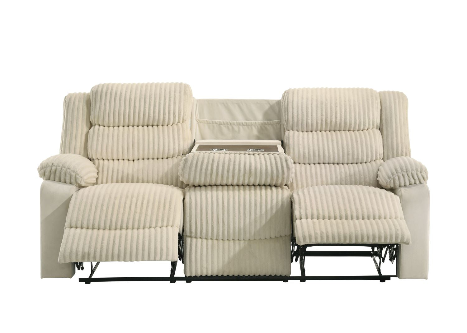 Comfort Cream Velvet Corduroy Fabric Manual Recliner Sofa Set 3665