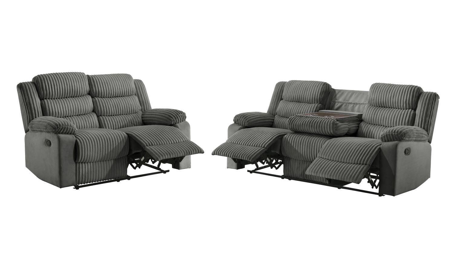 Comfort Grey Velvet Corduroy Fabric Manual Recliner Sofa Set 3665