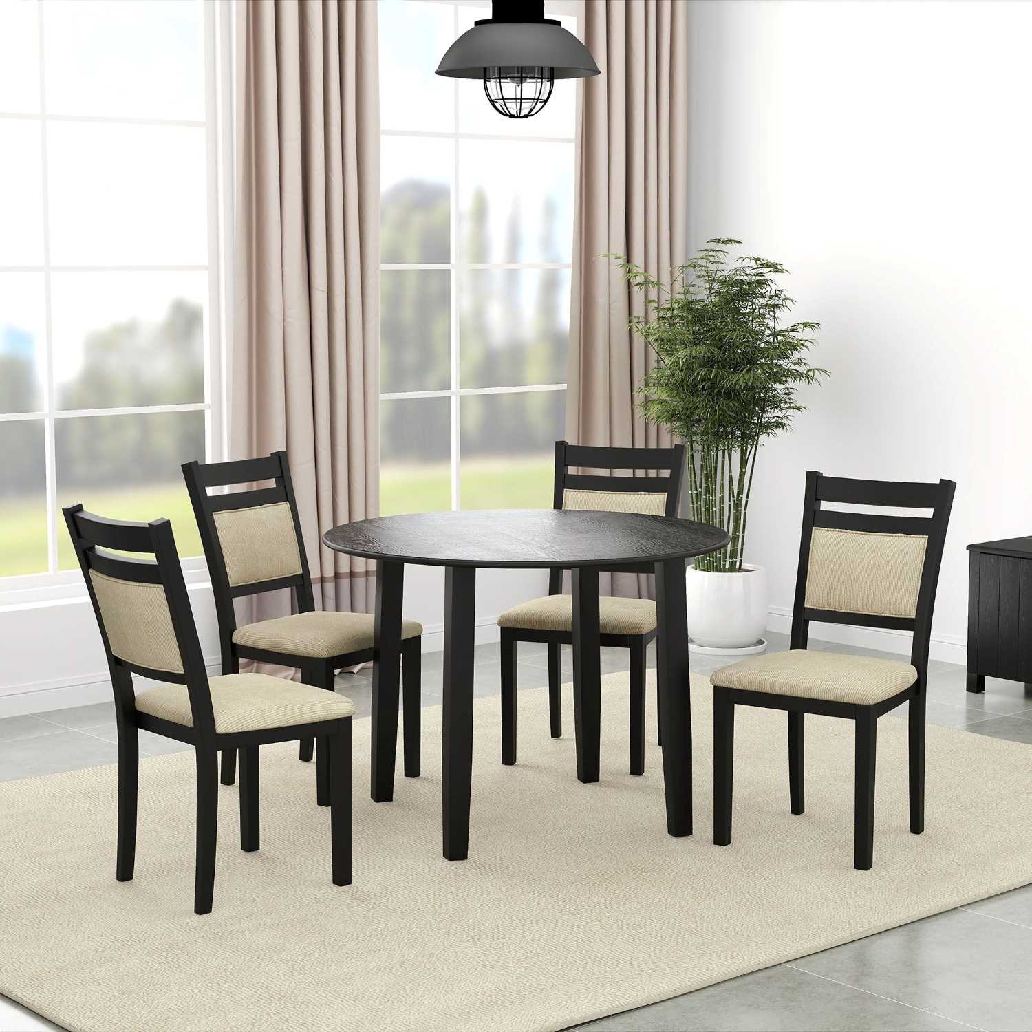 Conrad Wooden Drop-leaf Dining Set in Black 207-863BLK_5PC