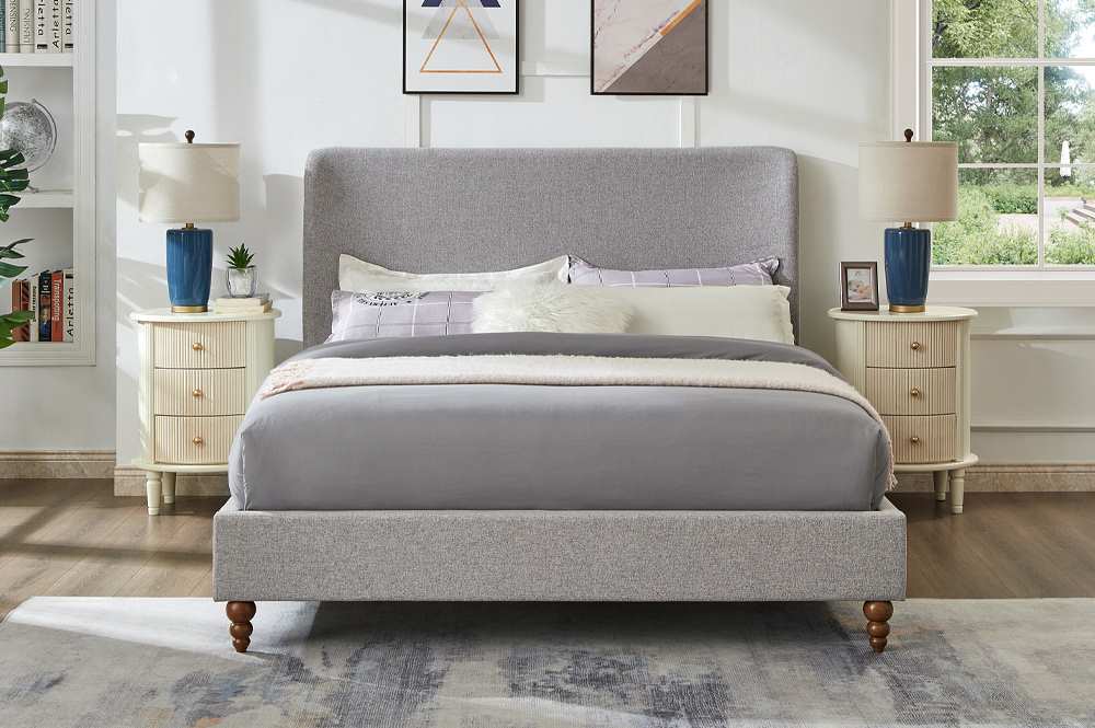 Contemporary Platform Fabric Bed Grey 2196