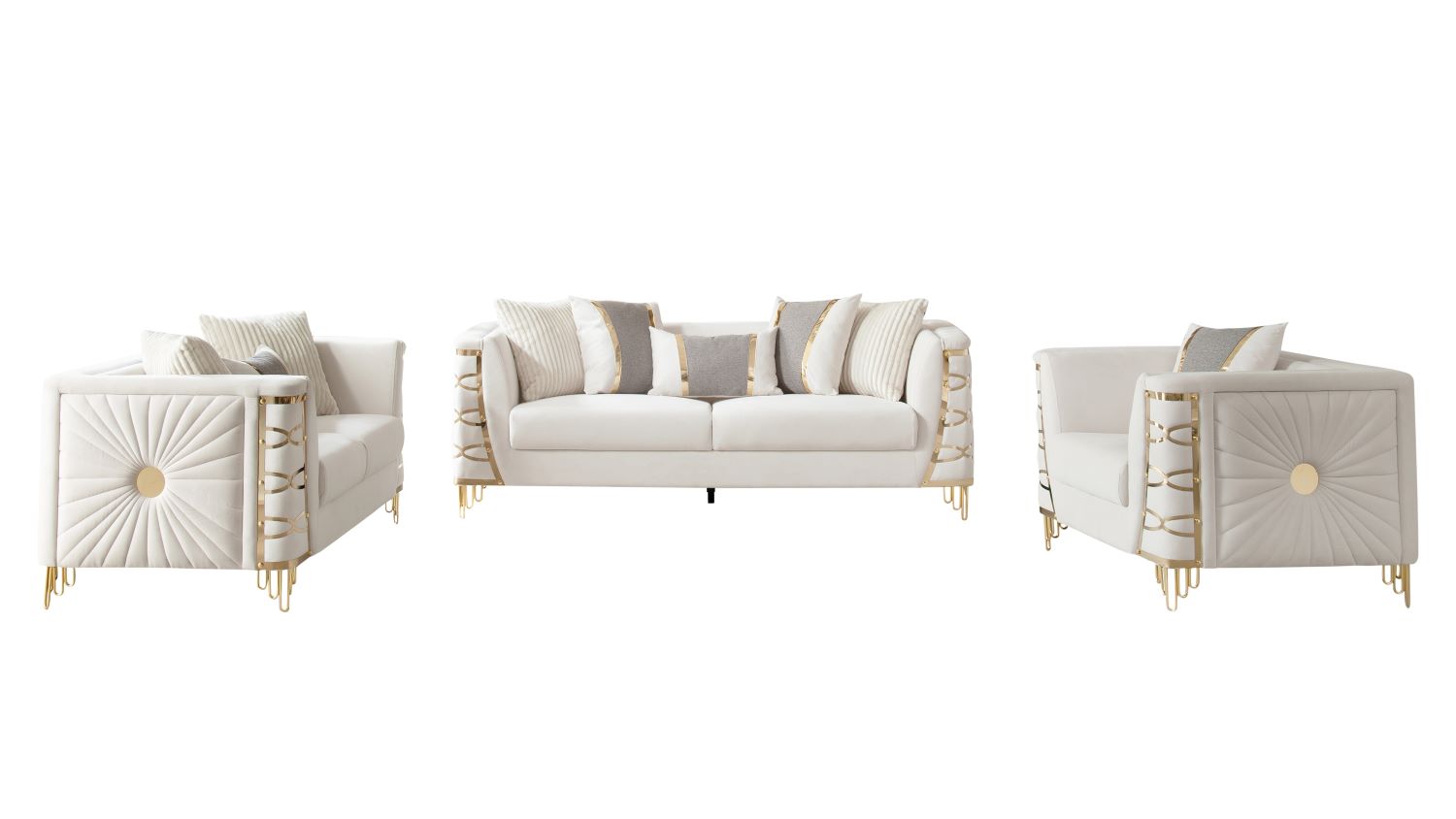 Contessa Beige Fabric Sofa Set with Gold Accents 8125
