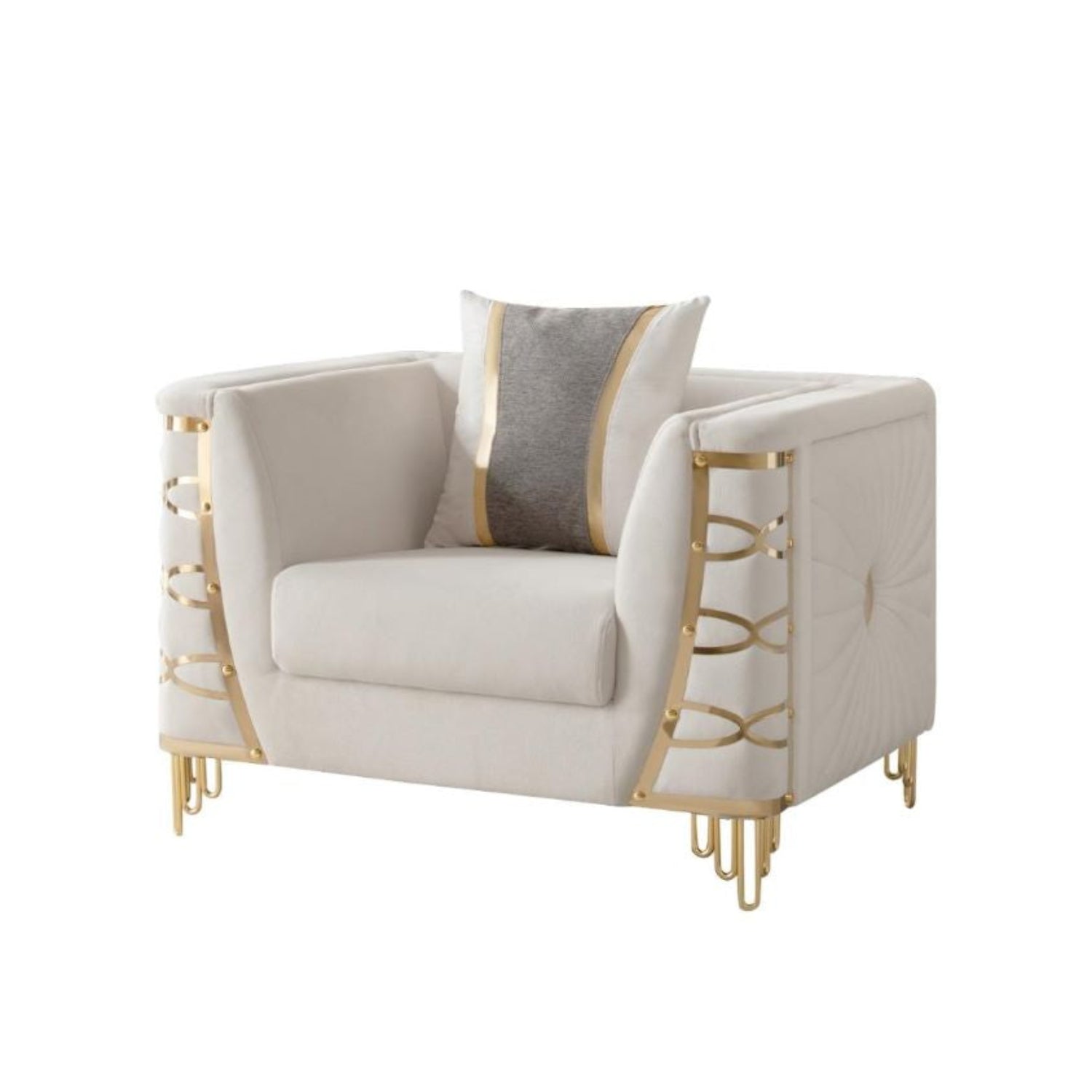 Contessa Beige Fabric Sofa Set with Gold Accents 8125