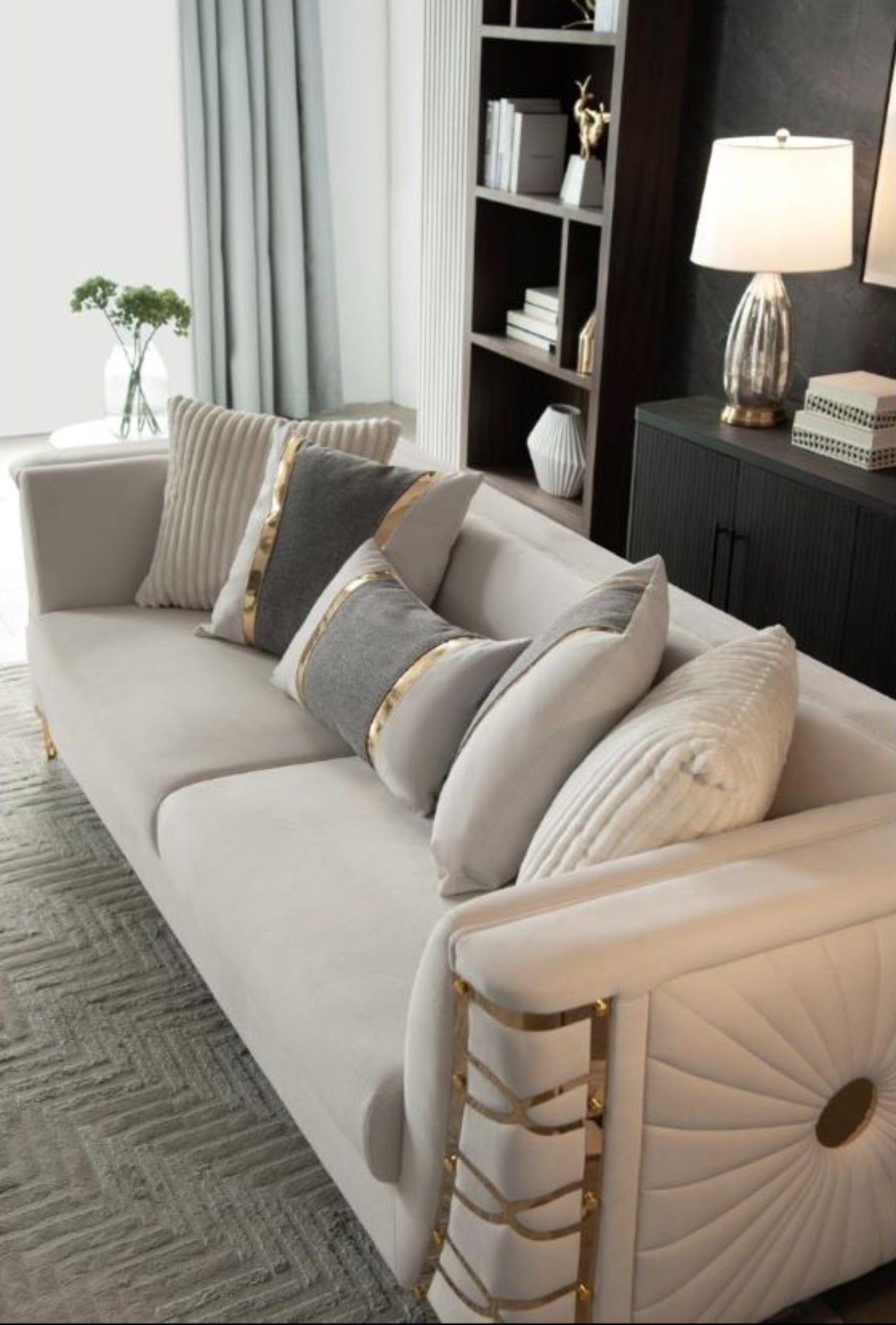 Contessa Beige Fabric Sofa Set with Gold Accents 8125