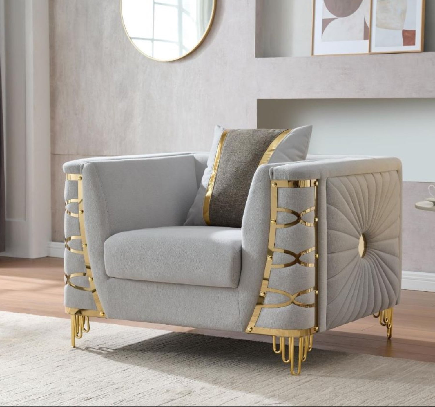 Contessa Grey Fabric Sofa Set with Gold Accents 8125