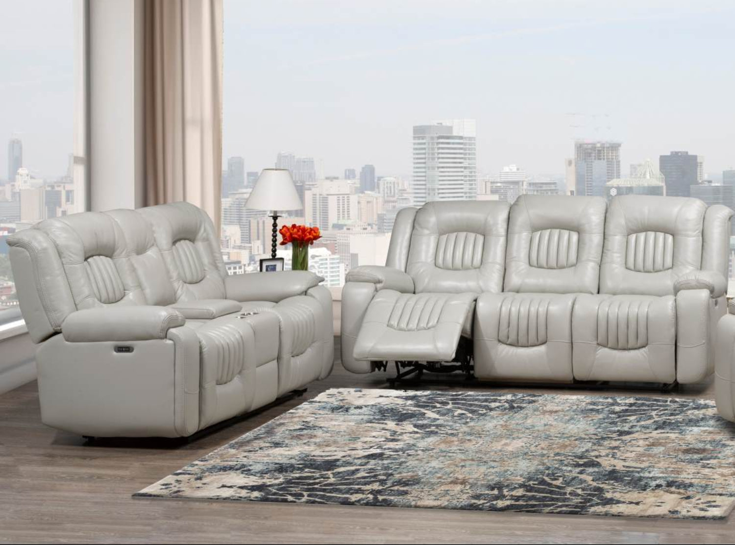 Cooper Premium Leather Gel Power Recliner Set Ice 2875