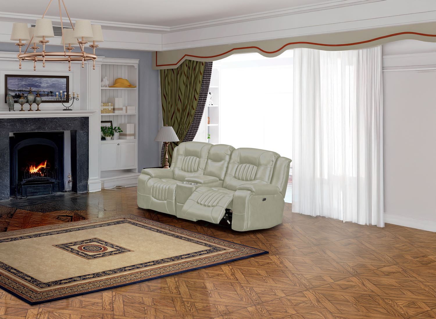 Cooper Premium Leather Gel Power Recliner Set Ice 2875