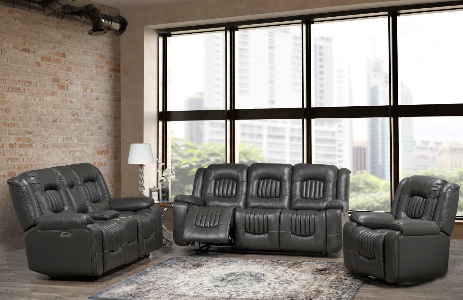 Cooper Premium Leather Gel Power Recliner Set Grey 2875