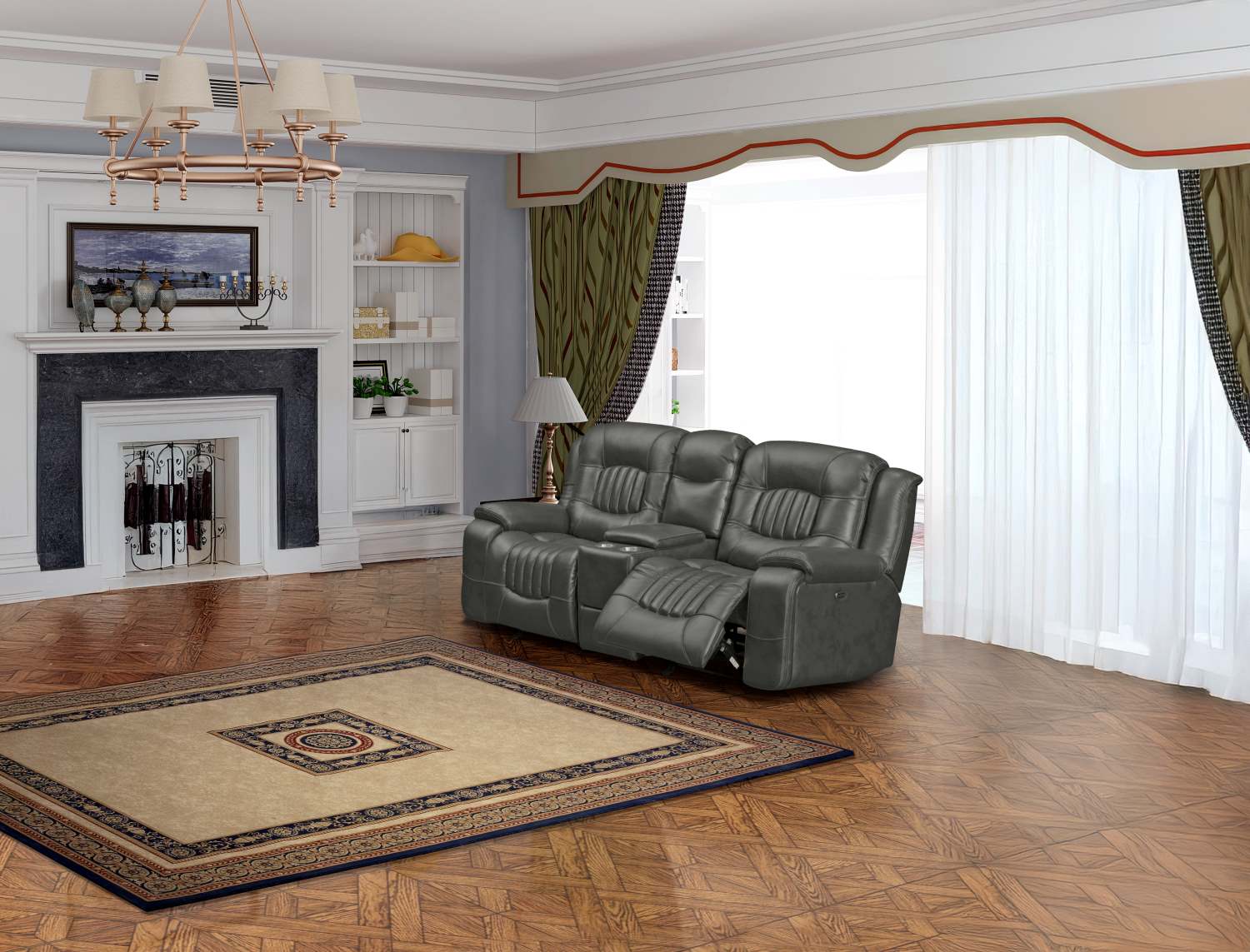 Cooper Premium Leather Gel Power Recliner Set Grey 2875