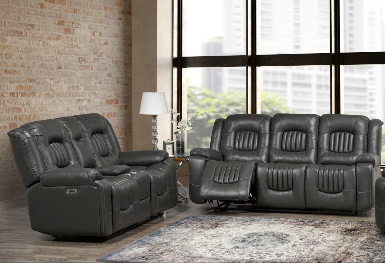 Cooper Premium Leather Gel Power Recliner Set Grey 2875