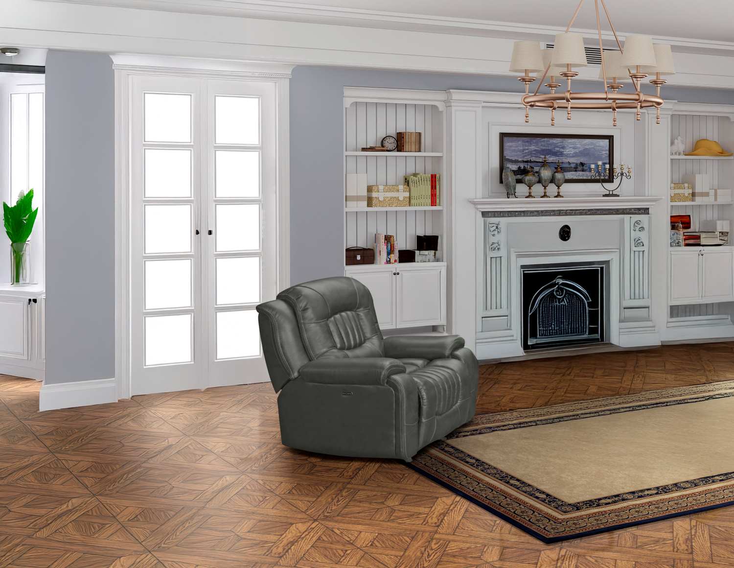 Cooper Premium Leather Gel Power Recliner Set Grey 2875