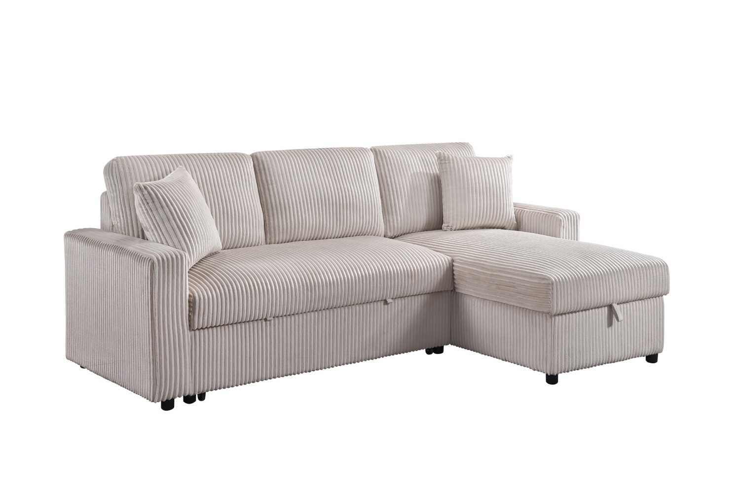 Corduroy Beige Fabric Brecker Reversible Sectional Sofa Bed 99080