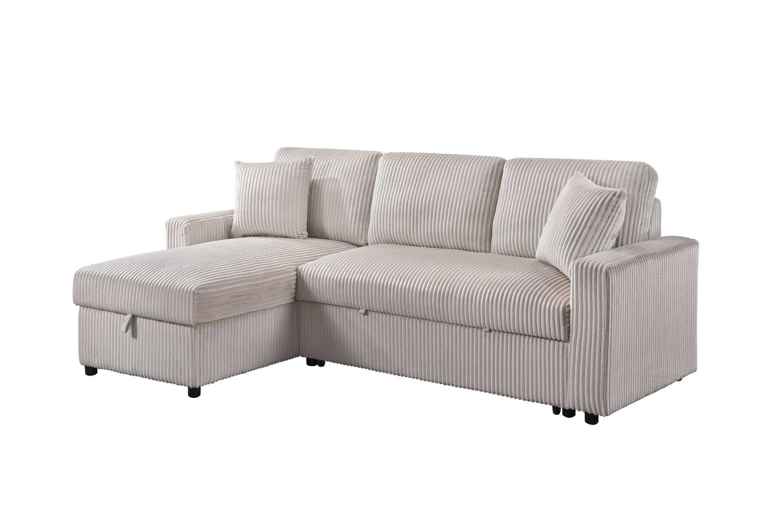 Corduroy Beige Fabric Brecker Reversible Sectional Sofa Bed 99080