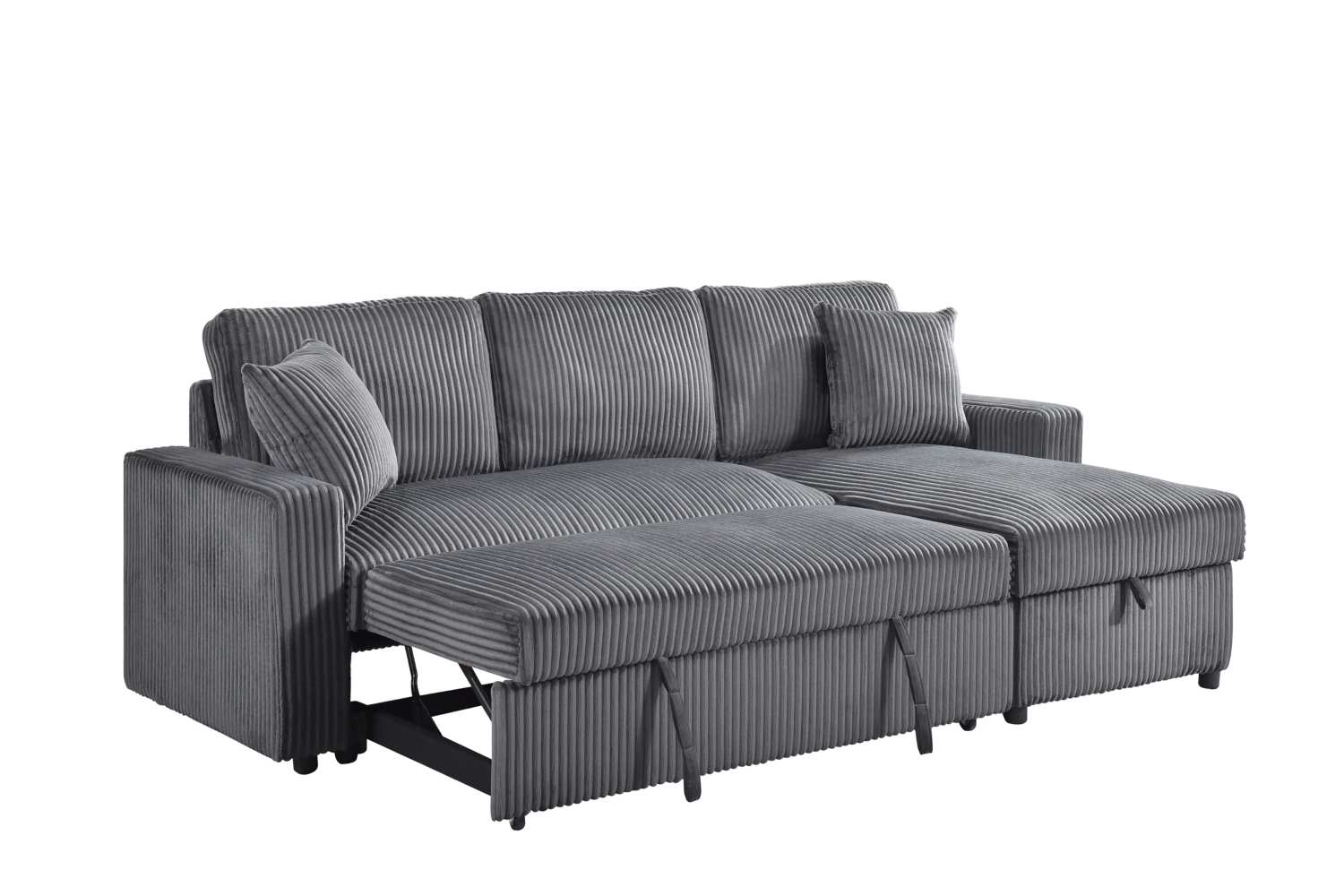 Corduroy Grey Fabric Brecker Reversible Sectional Sofa Bed 99080