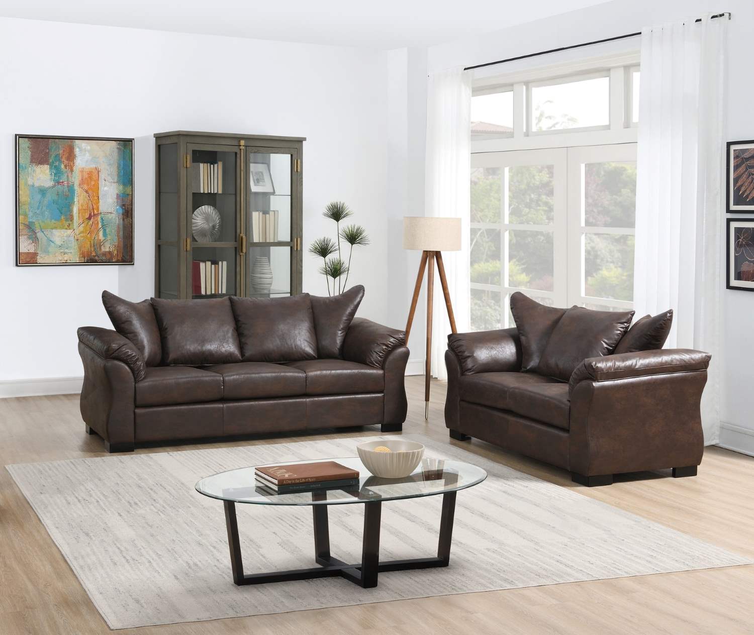 Corso Brown Microfiber Sofa Set with  Pillow-style Back 99075 BRW