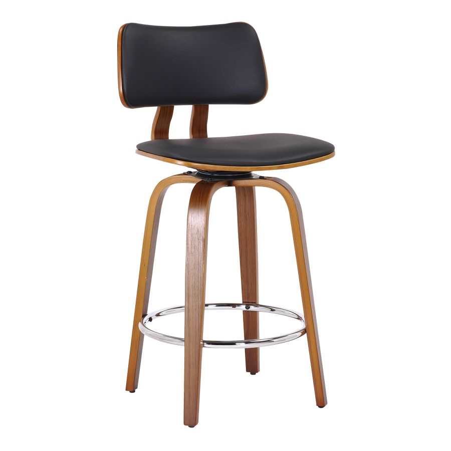 Zuni 26" Counter Stool with Swivel in Black Faux Leather and Walnut 203-581PUBK
