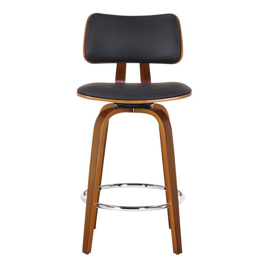Zuni 26" Counter Stool with Swivel in Black Faux Leather and Walnut 203-581PUBK