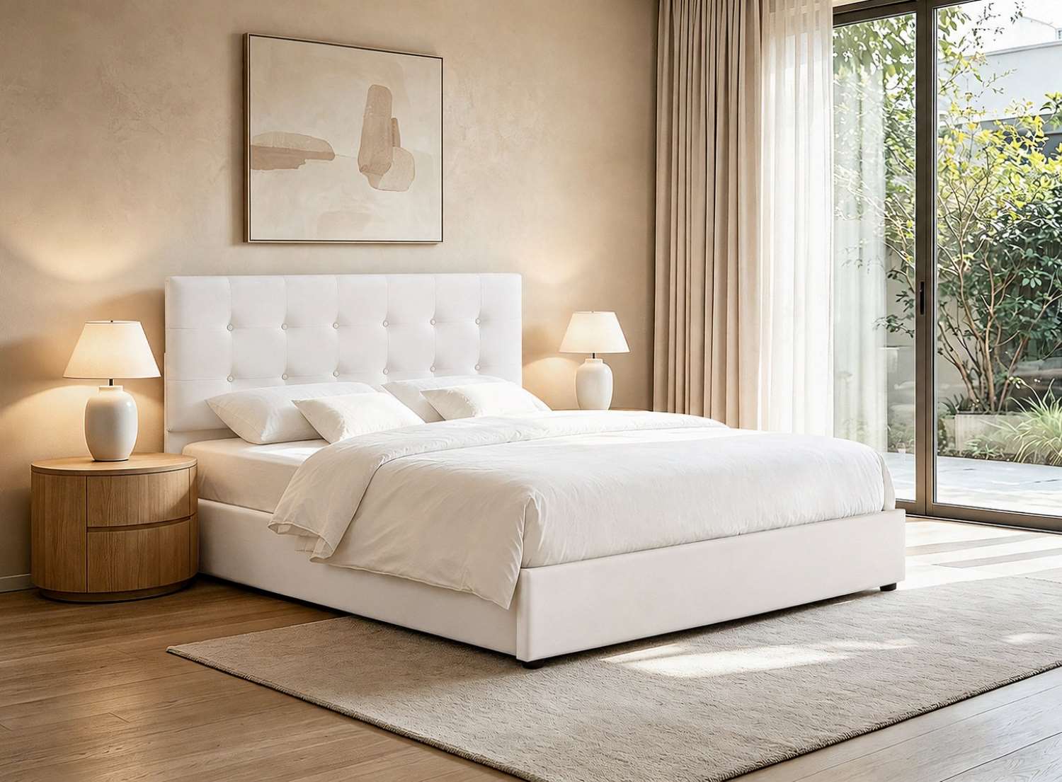 Cream Fabric Upholstered Hydraulic Lift-Up Storage Bed 5446