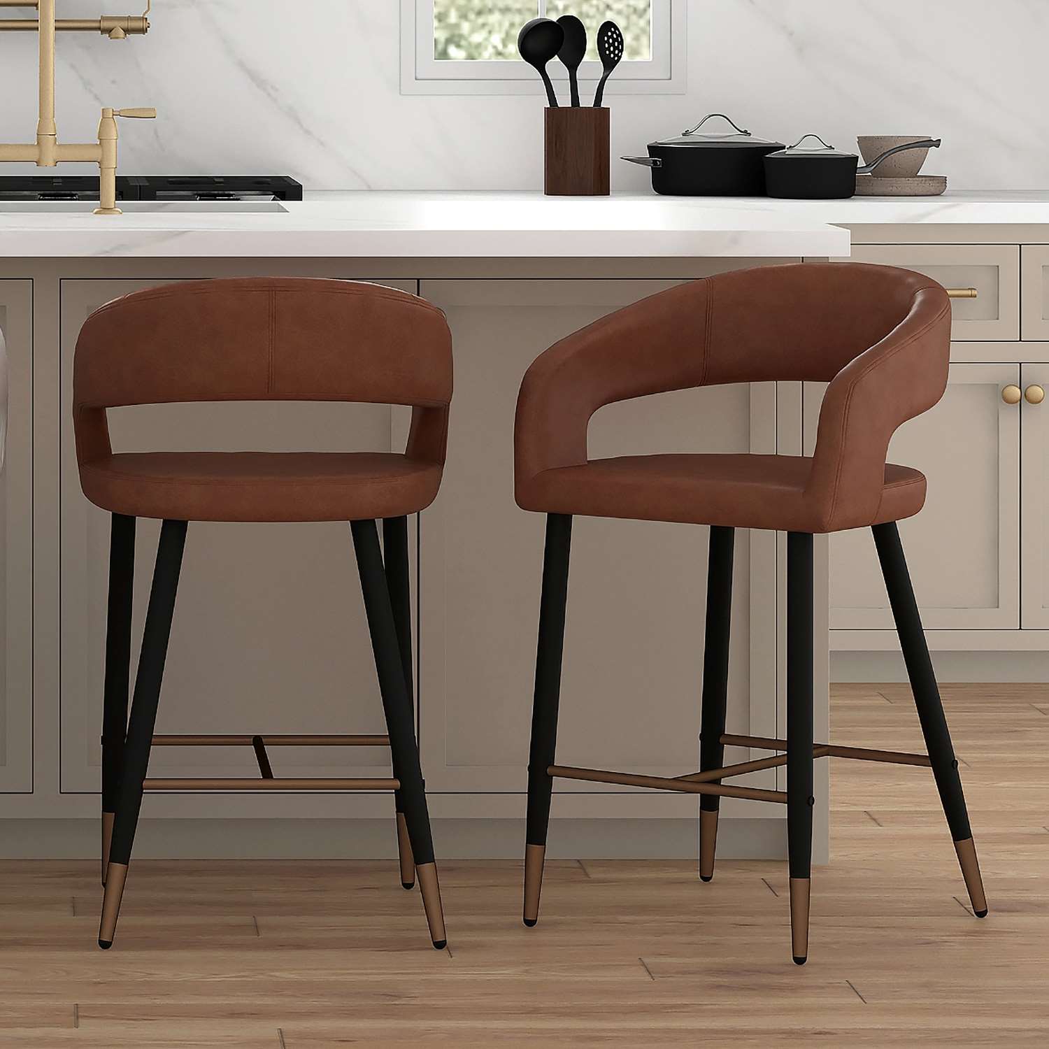 Crimson 26" Counter Stool, Set of 2, in Saddle & Black 203-096SD