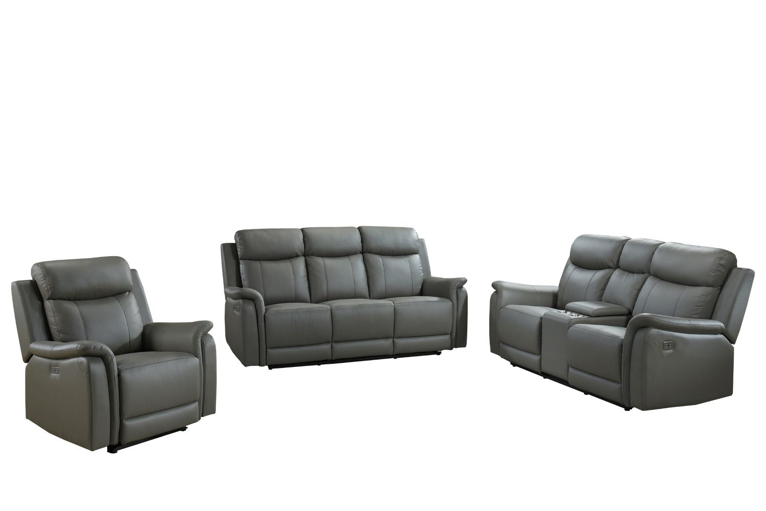 Cyrus Top Grain Leather Power Reclining Sofa Set Grey 99840
