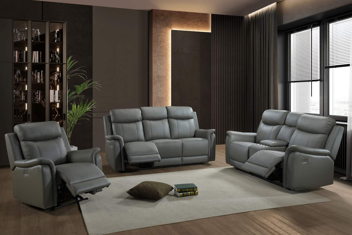 Cyrus Top Grain Leather Power Reclining Sofa Set Grey 99840
