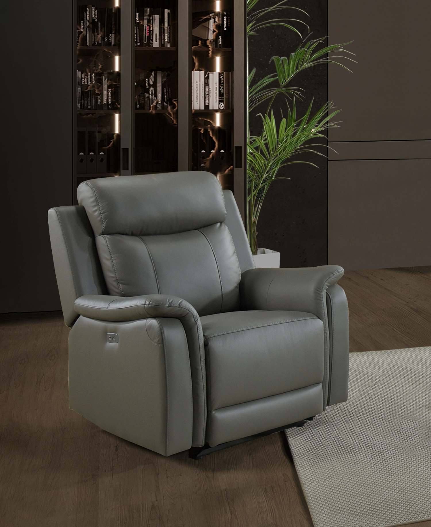 Cyrus Top Grain Leather Power Reclining Sofa Set Grey 99840