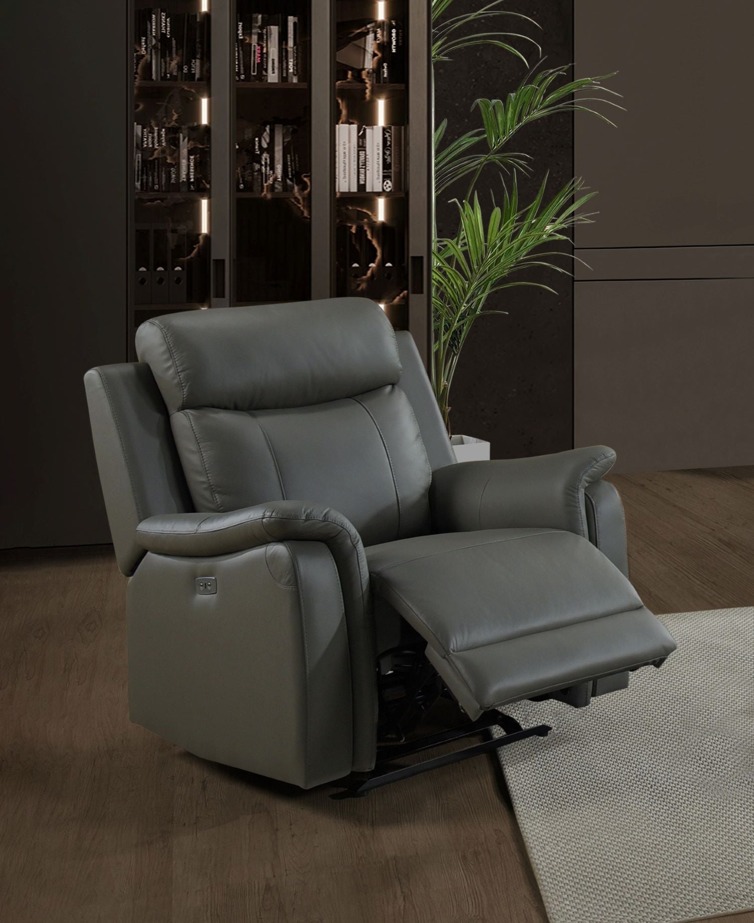 Cyrus Top Grain Leather Power Reclining Sofa Set Grey 99840