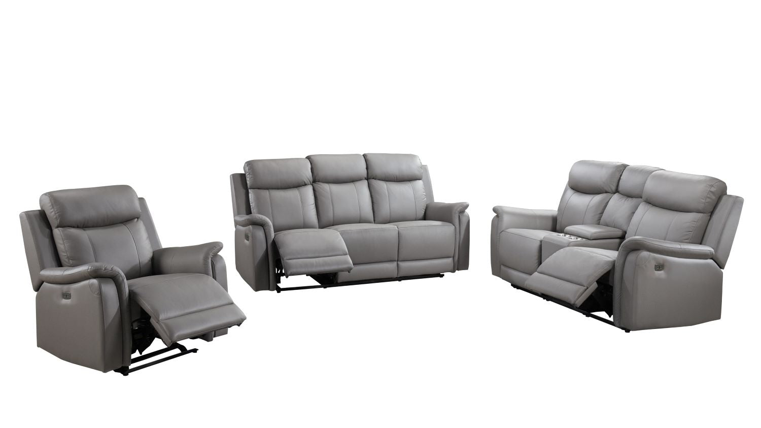 Cyrus Top Grain Leather Power Reclining Sofa Set Light Grey 99840