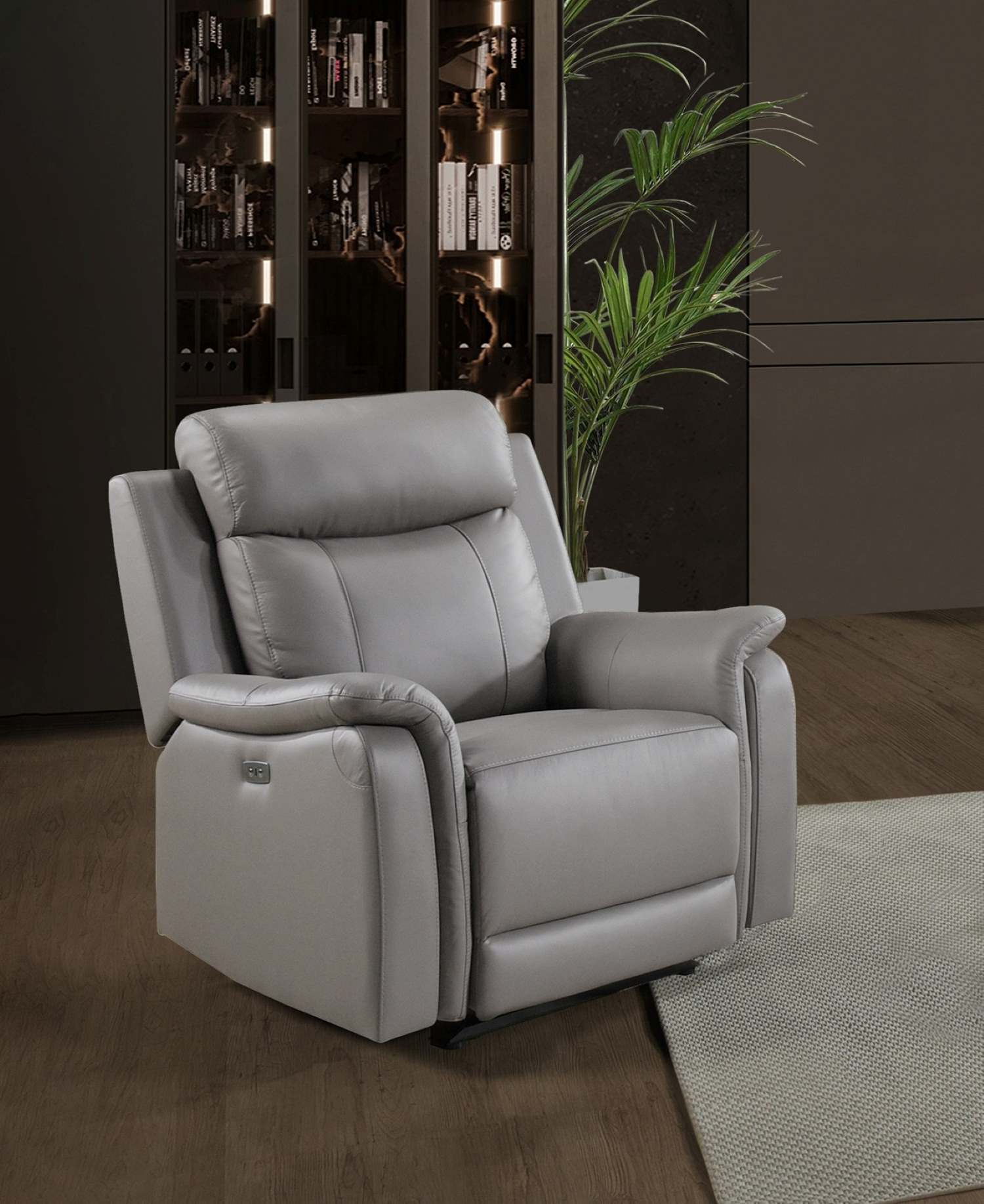 Cyrus Top Grain Leather Power Reclining Sofa Set Light Grey 99840