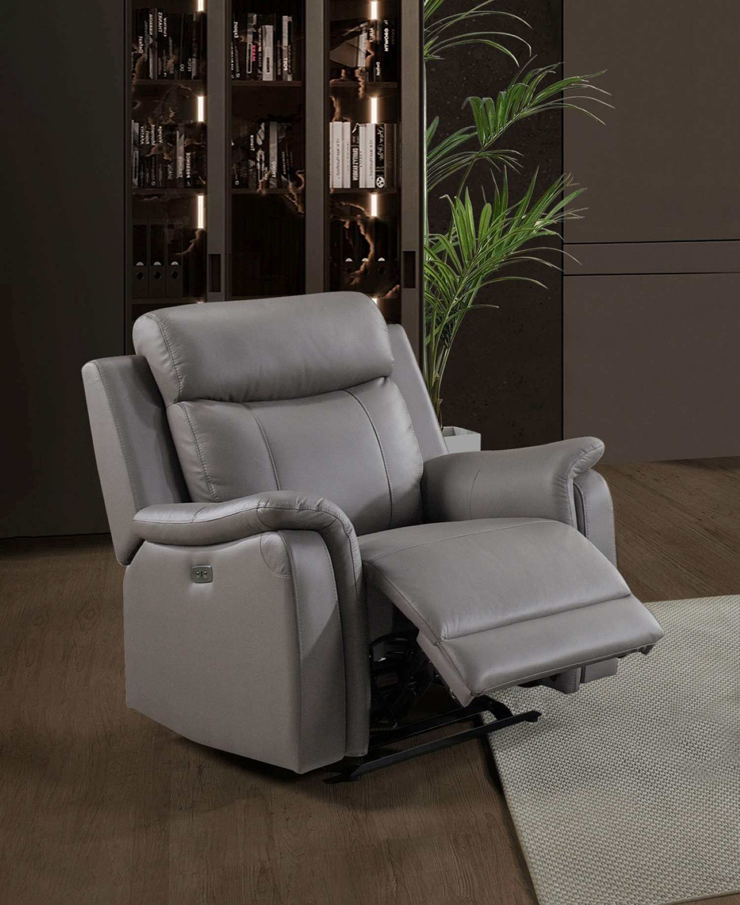 Cyrus Top Grain Leather Power Reclining Sofa Set Light Grey 99840