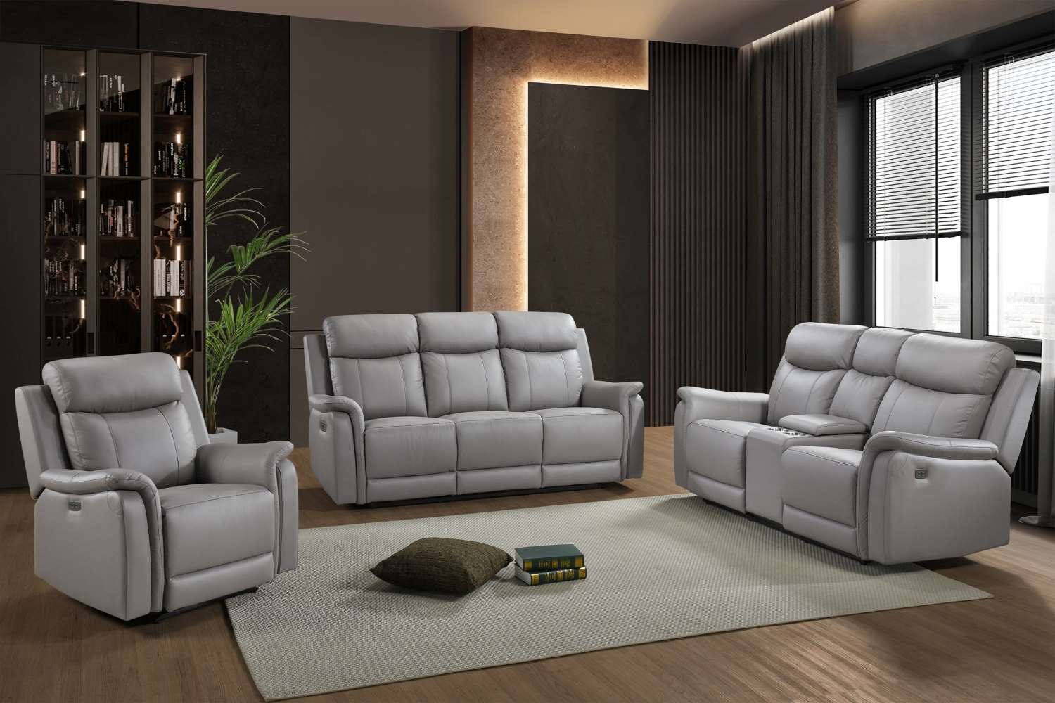 Cyrus Top Grain Leather Power Reclining Sofa Set Light Grey 99840