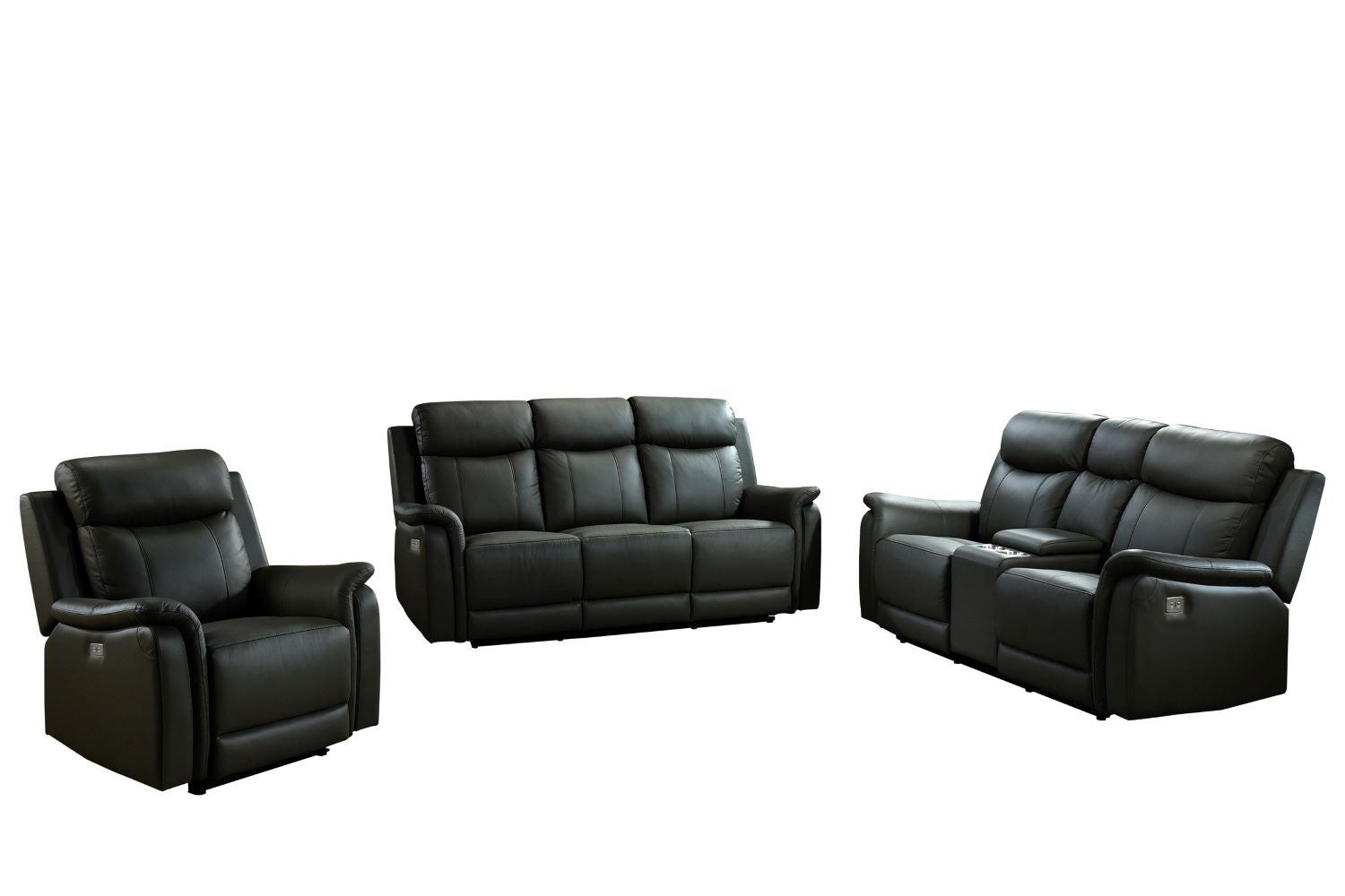 Cyrus Top Grain Leather Power Reclining Sofa Set Black 99840