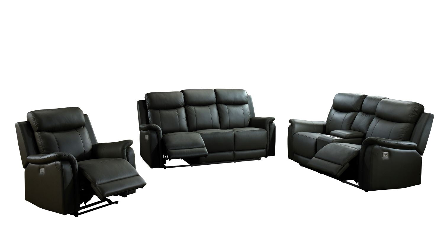 Cyrus Top Grain Leather Power Reclining Sofa Set Black 99840